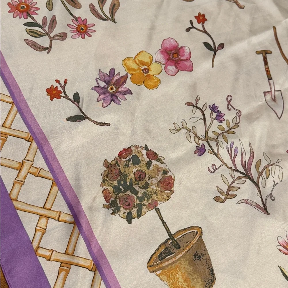 Echo for Talbots Silk Scarf Floral Garden Print Purple Square